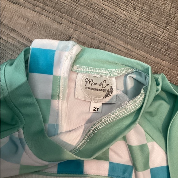 Mimi&coco mint Green and Blue Checkered Baby swimsuit Romper size 2T NWOT - Picture 4 of 5